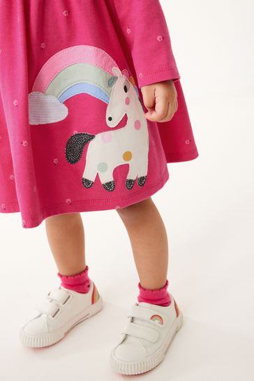 Pink Unicorn Long Sleeve Appliqu Jersey Dress 3mths 7yrs