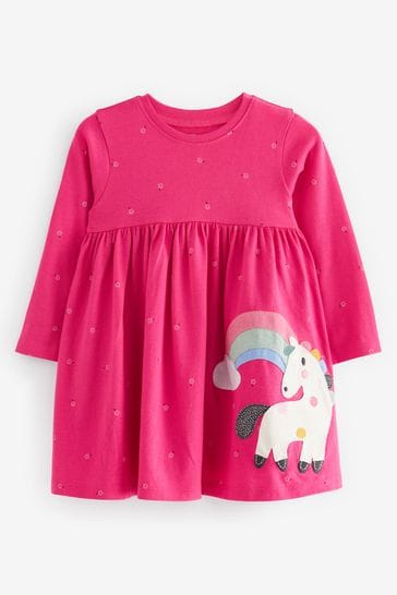 Buy Pink Unicorn Long Sleeve Appliqu Jersey Dress 3mths 7yrs
