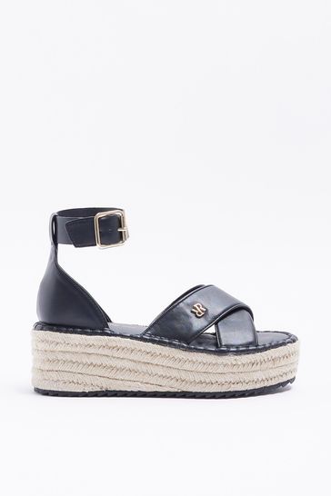 Buy River Island Black Wide Fit Espadrille Flatform Sandals from Next Denmark