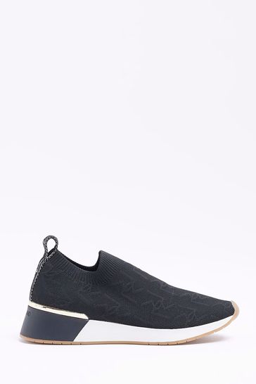 River Island Black Wide Fit Knitted Runner Trainers