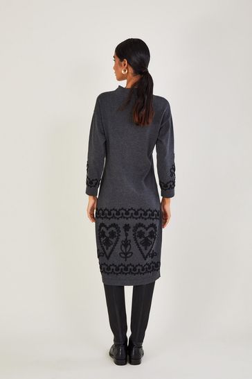 Buy Monsoon Long Grey Cornelli Dress in Sustainable Cotton from