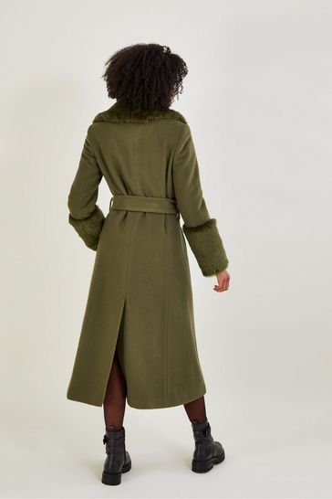 Calvin klein faux fur trim wrap coat 2025