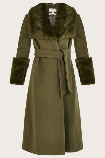 Fur trim sales wrap coat