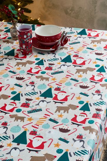 Multi Christmas Fun Santa Wipe Clean Table Cloth