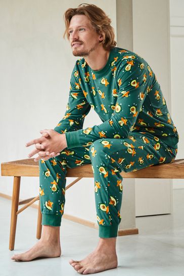 Buy Green Avocado Cuffed Motionflex Long Sleeve Cosy Pyjamas from Next Austria