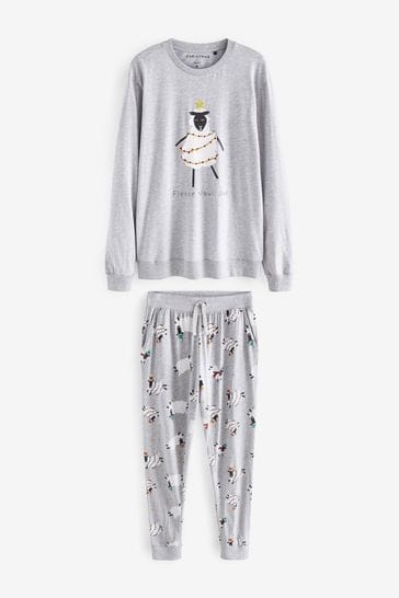 Buy Grey Sheep Matching Family Mens Jersey Pyjamas from Next Buy Grey Sheep Matching Family Mens Jersey Pyjamas from Next