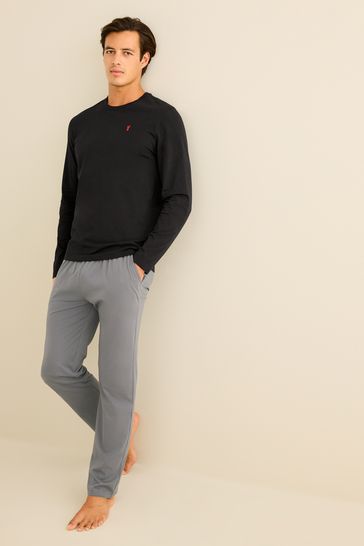 Buy Black Grey Long Sleeve Jersey Pyjamas Set from Next Luxembourg