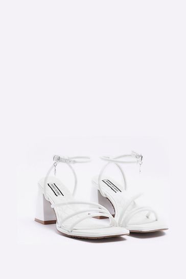 River Island White Wide Fit Strappy Heeled Sandals