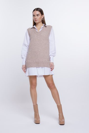 Buy River Island Brown Shirt Knit Jumper Dress from Next Luxembourg