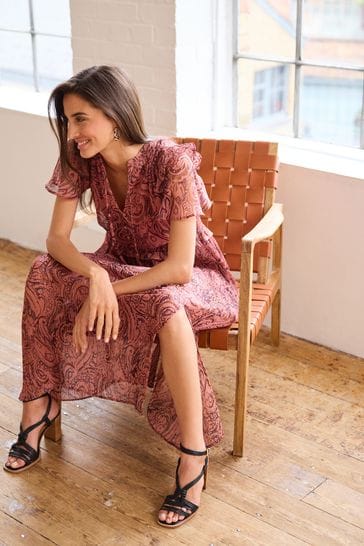 Under wraps pink paisley print chiffon maxi dress hot sale
