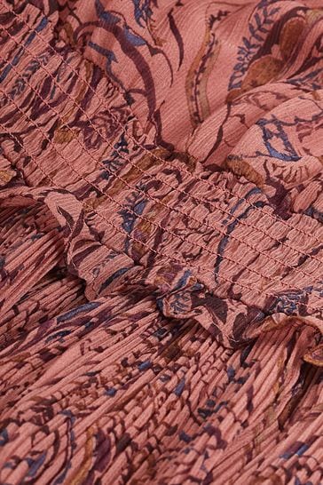 Pink Paisley Chiffon Flutter Sleeve Midi Dress