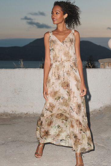 Neutral floral maxi dress shop