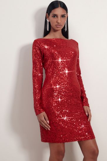 Buy Red Long Sleeve Sequin Mini Dress from Next Luxembourg