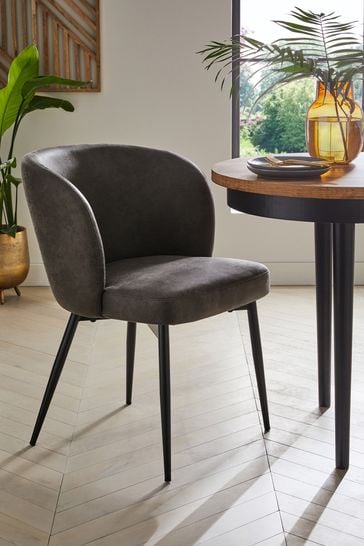 Set of 2 Monza Faux Leather Dark Grey Otis Carver Arm Dining Chairs