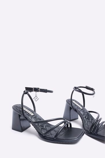 Black strappy shop block heeled sandals