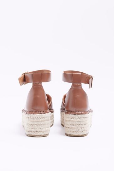 River Island Espadrille Flatform Brown Sandals