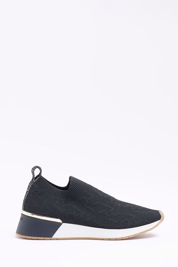 River Island Black Embossed Knitted Runner Trainers