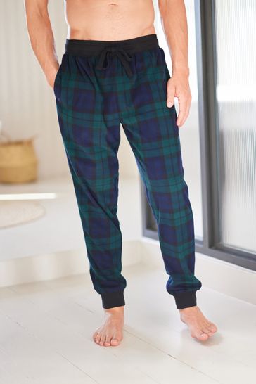 Buy Green Navy Blue Check Thermal Fleece Cuffed Pyjama Bottoms from Next Ireland