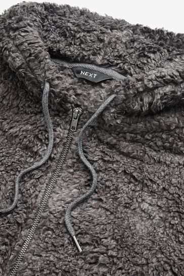 Buy Charcoal Grey Fleece Borg Zip Through Hoodie from Next USA