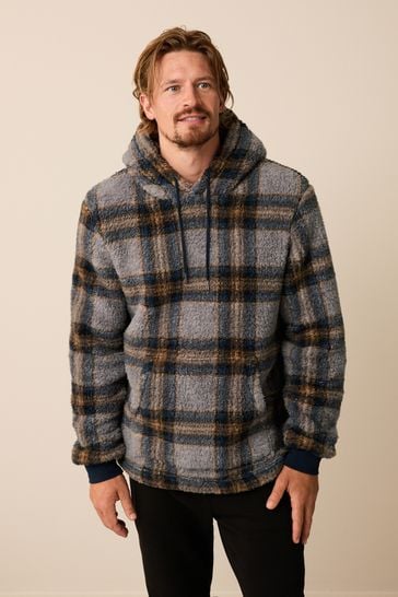 Buy Grey Check Borg Overhead Hoodie from Next Denmark