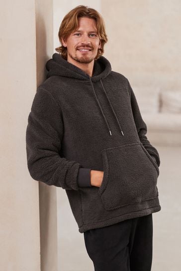 Buy Charcoal Grey Fleece Borg Overhead Hoodie from Next Luxembourg