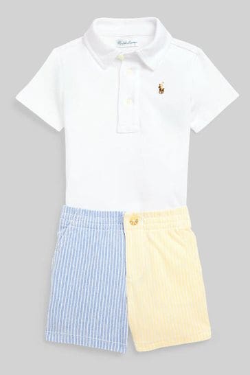 Polo Ralph Lauren Baby White Logo Polo Shirt And Funstripe Shorts Set