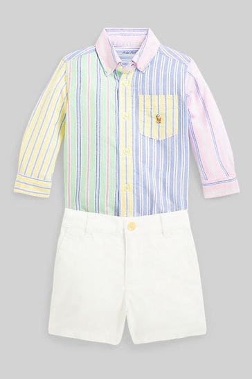 Polo Ralph Lauren Baby Yellow Funstripe Logo Shirt And Shorts Set