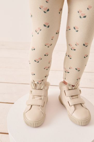 Bone White Bunny Touch Fasten Strap High Top Trainers