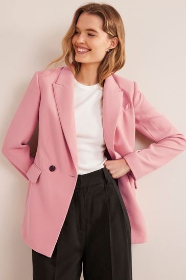 Boden Pink Double Breasted Crepe Blazer