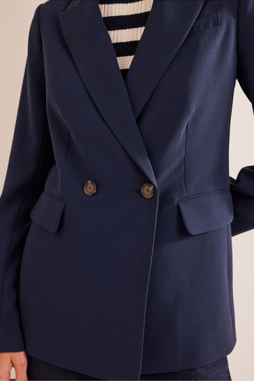 Buy Boden Blue Double Breasted Crepe Blazer from Next Denmark
