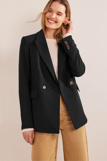 Buy Boden Black Double Breasted Crepe Blazer from Next Luxembourg