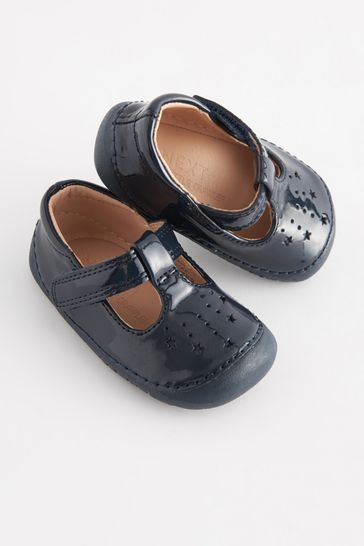 Navy Blue Patent Standard Fit (F) Crawler T-Bar Shoes