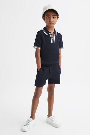 Reiss Navy Colton Senior Side Stripe Drawstring Shorts