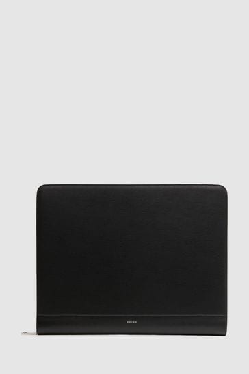 Reiss Black Declan Saffiano Leather Folio