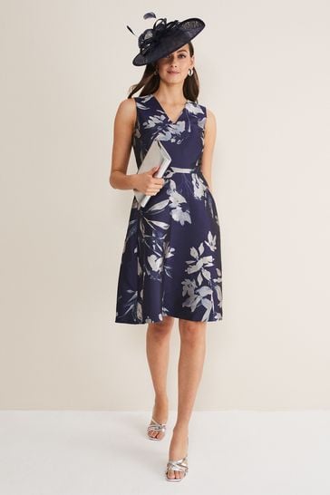 Phase Eight Blue Cassy Floral Jacquard Dress