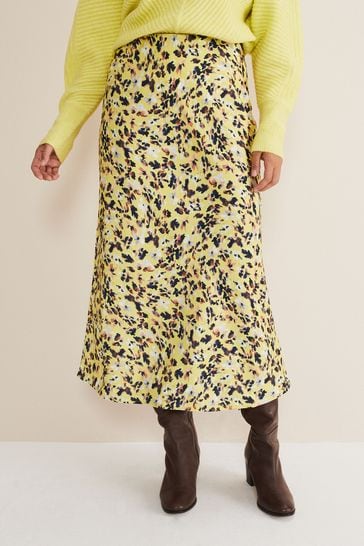 Phase Eight Yellow Blaire Floral Satin Slip Skirt