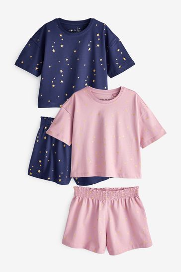 Pink/Navy Blue Metallic Short Pyjamas 2 Pack (3-16yrs)