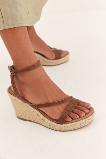 Buy Tan Brown Forever Comfort Leather Stud Strap Wedges from Next