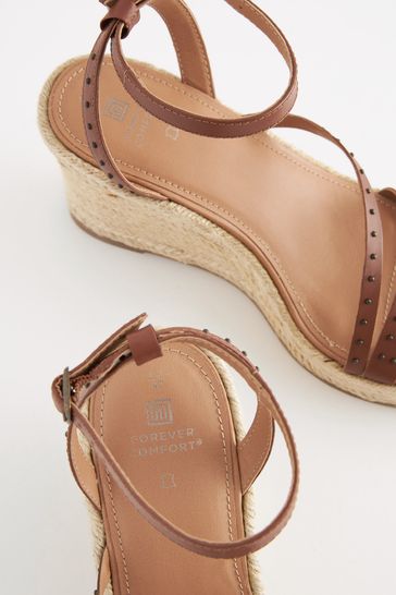 Buy Tan Brown Forever Comfort Leather Stud Strap Wedges from Next