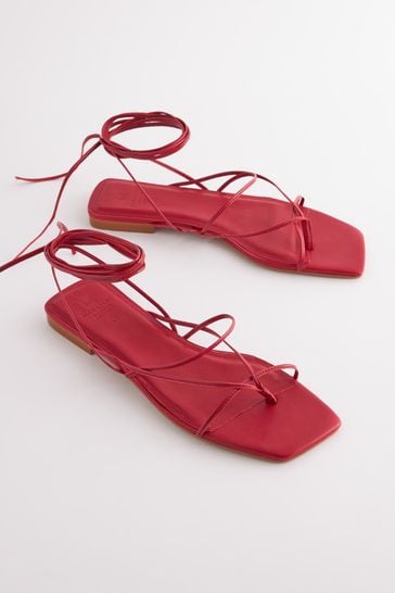 Red leather clearance sandals flat