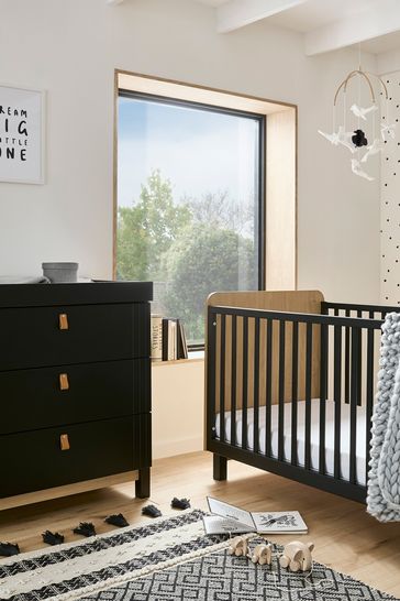 Cuddleco Black Rafi 2 Piece Nursery Furniture Set in Oak and White