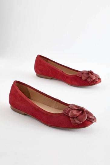 Red Signature Leather Corsage Ballerina Shoes