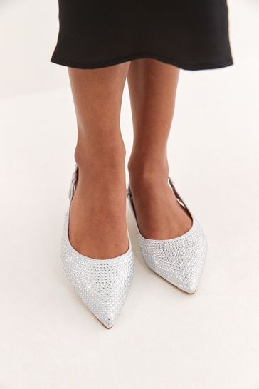 Buy Silver Forever Comfort Bling Point Toe Slingback Flats from