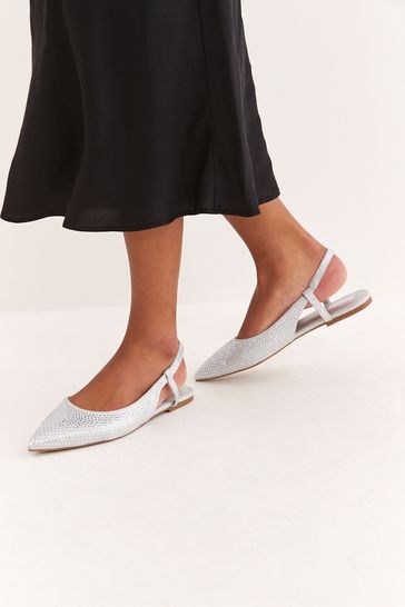 Silver flat slingback shoes best sale