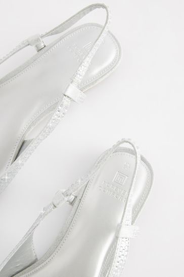 Silver flat hotsell slingback shoes