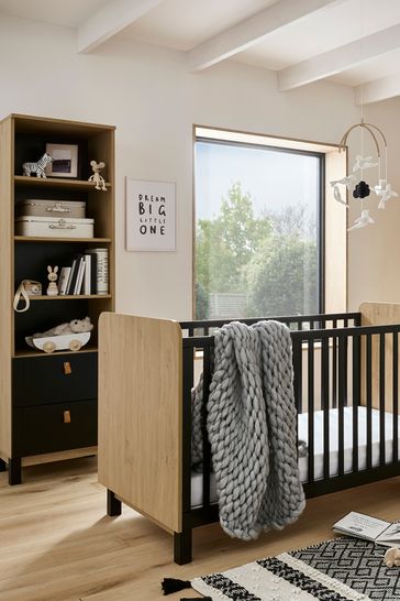 Cuddleco 4 Piece Black Rafi Nursery Furniture Set in Oak and White