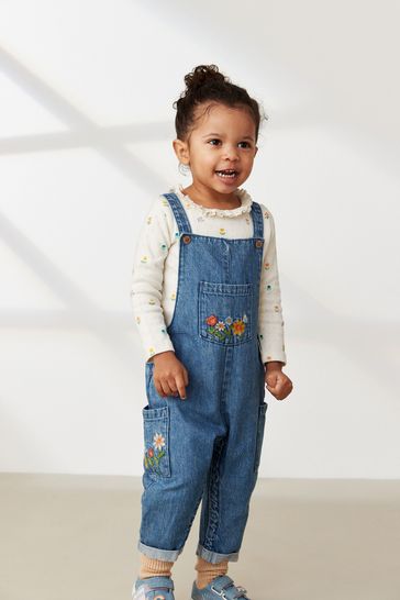 Denim Floral Embroidered Dungarees (3mths-7yrs)