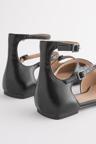 Black t strap flat shoes discount