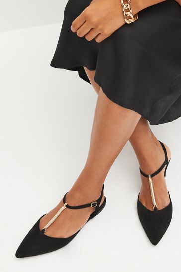 Black Forever Comfort® T-Bar Point Toe Shoes