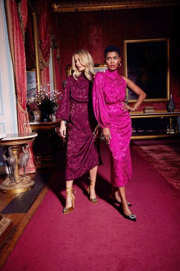 Buy Another Sunday One Shoulder Jacquard Midi Dress With Gold